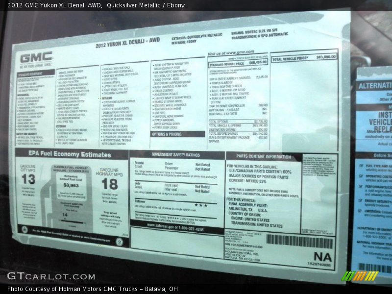  2012 Yukon XL Denali AWD Window Sticker