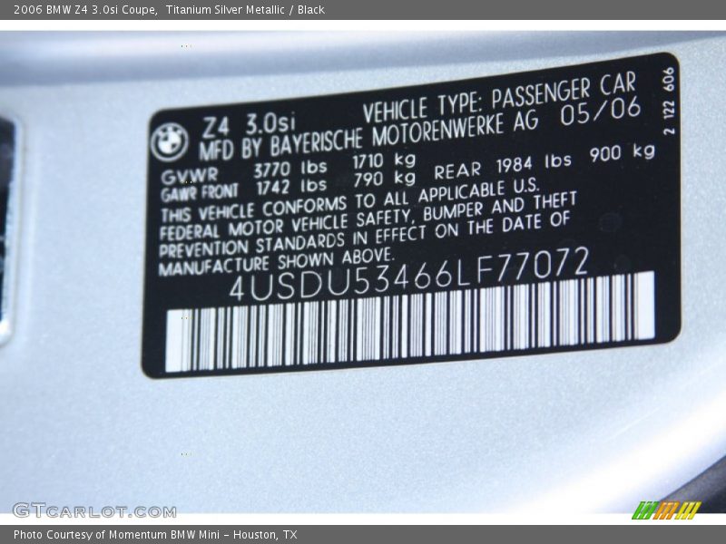 Titanium Silver Metallic / Black 2006 BMW Z4 3.0si Coupe