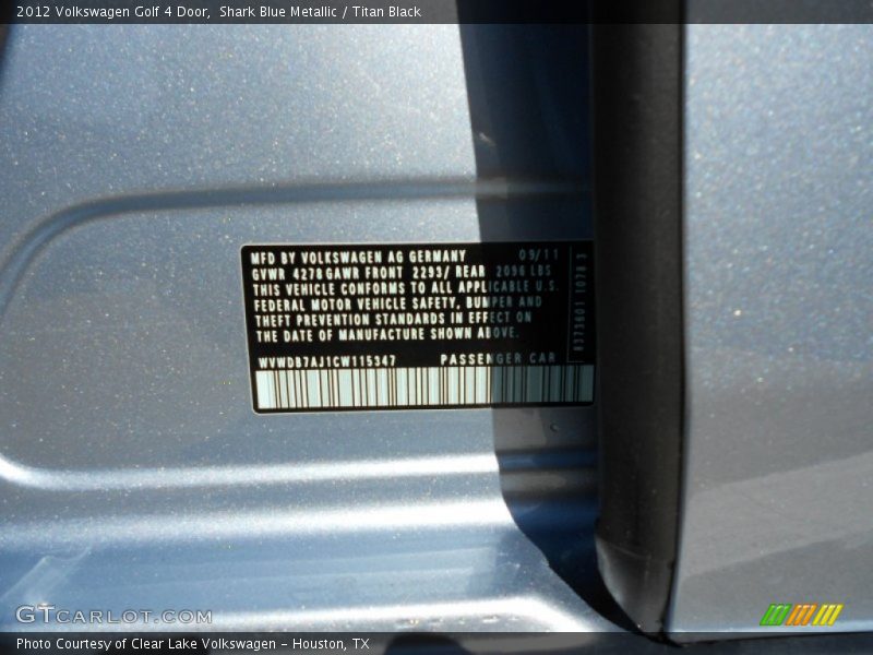 Shark Blue Metallic / Titan Black 2012 Volkswagen Golf 4 Door