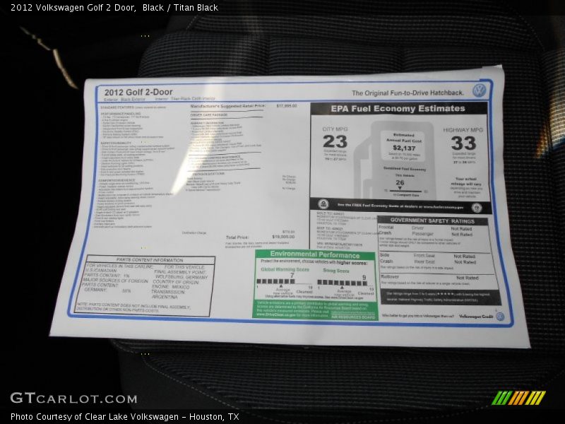 Black / Titan Black 2012 Volkswagen Golf 2 Door