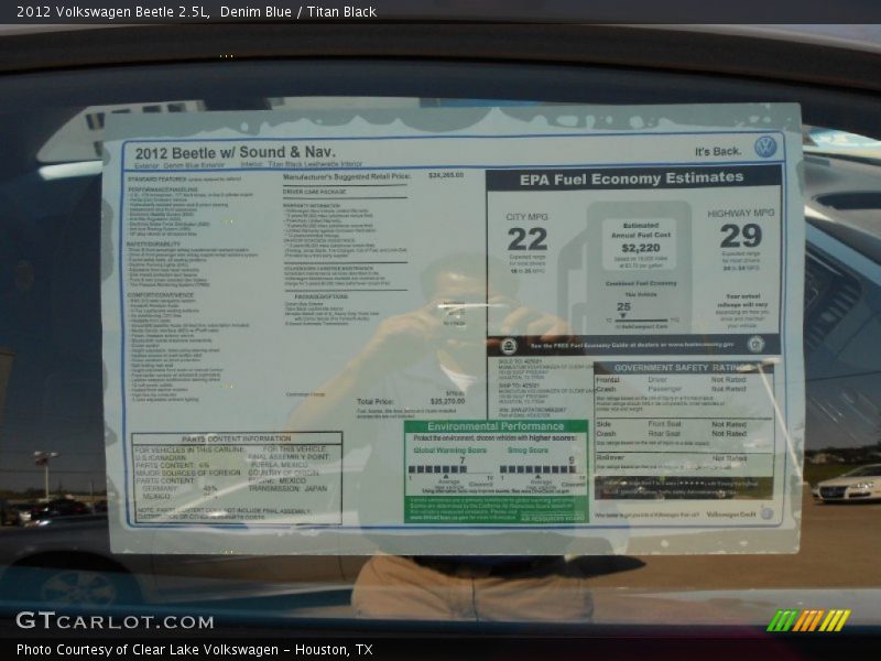  2012 Beetle 2.5L Window Sticker