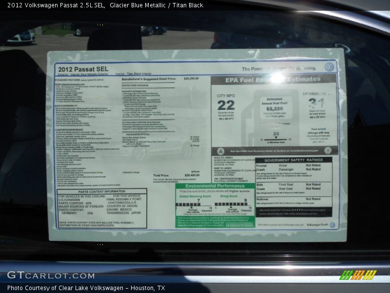  2012 Passat 2.5L SEL Window Sticker
