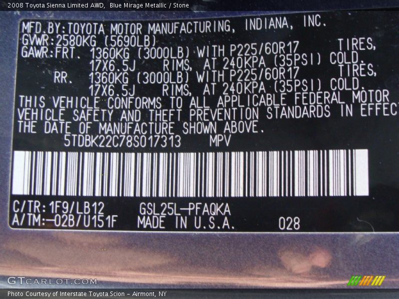 Blue Mirage Metallic / Stone 2008 Toyota Sienna Limited AWD