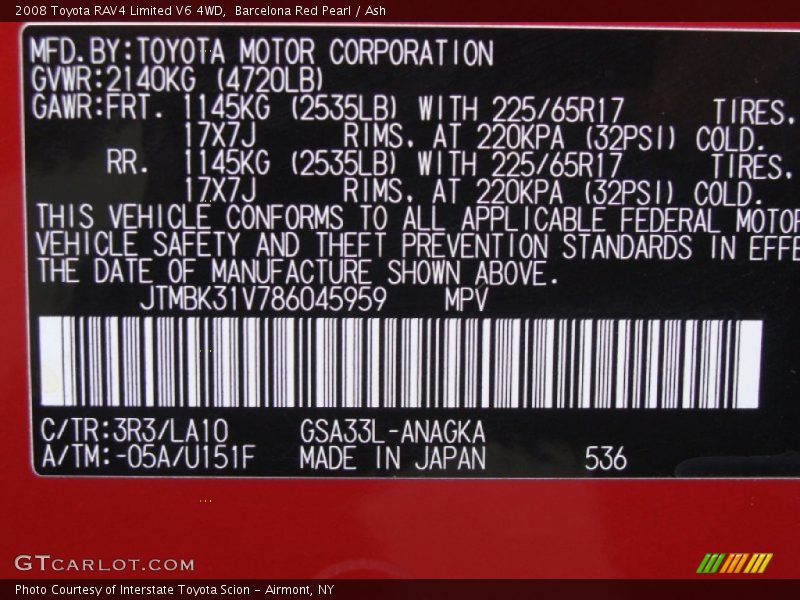 Barcelona Red Pearl / Ash 2008 Toyota RAV4 Limited V6 4WD