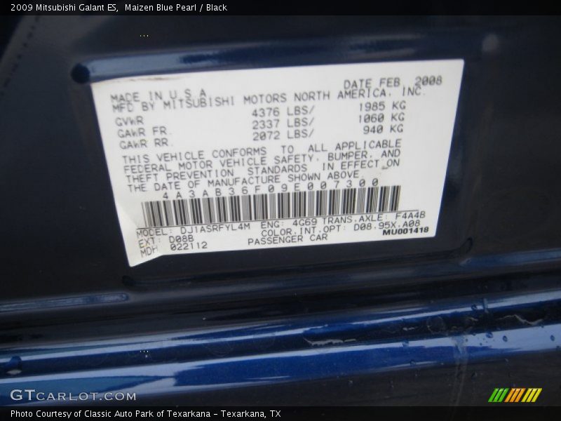 Maizen Blue Pearl / Black 2009 Mitsubishi Galant ES