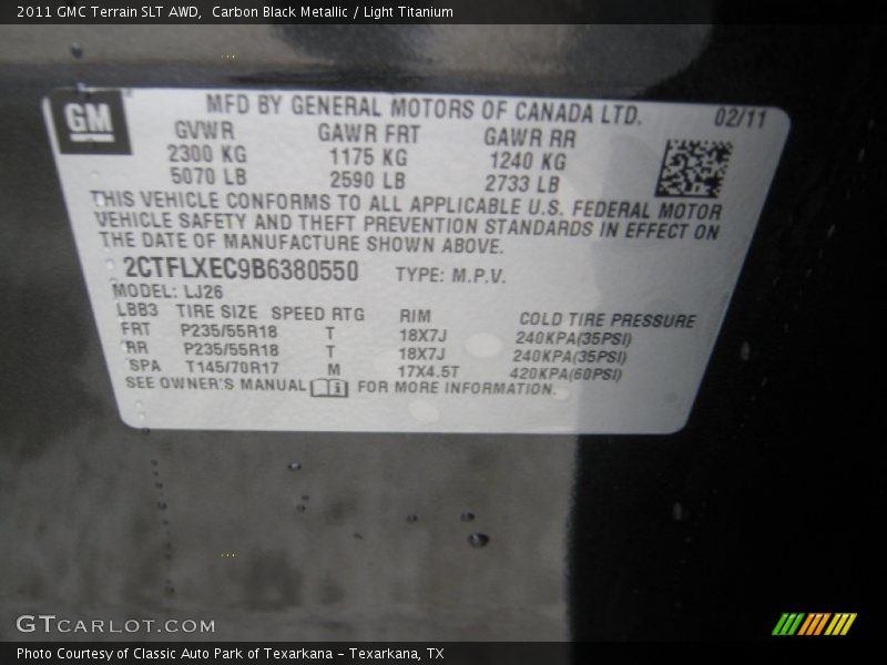 Carbon Black Metallic / Light Titanium 2011 GMC Terrain SLT AWD