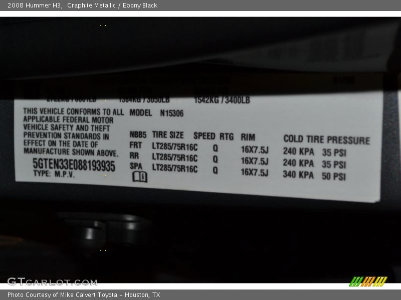 Graphite Metallic / Ebony Black 2008 Hummer H3
