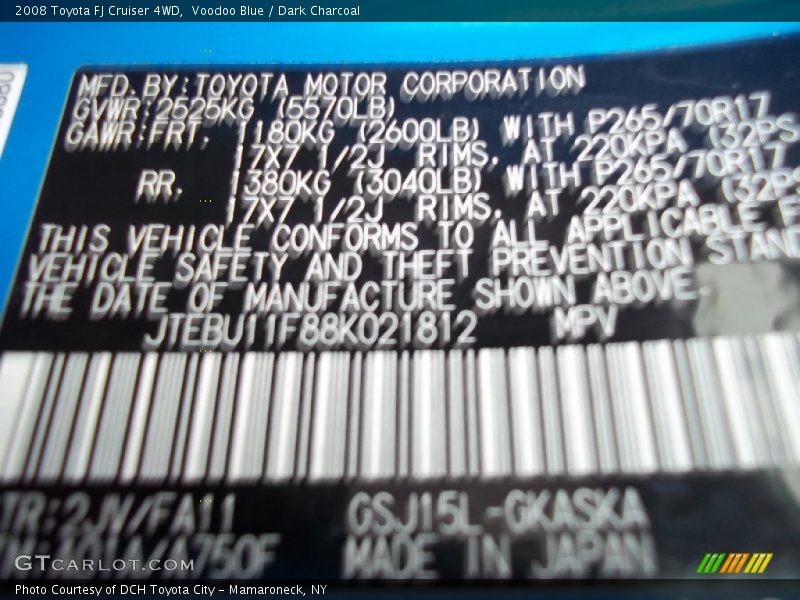Voodoo Blue / Dark Charcoal 2008 Toyota FJ Cruiser 4WD