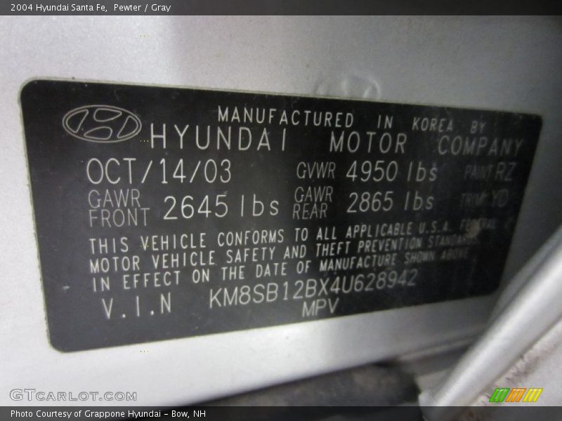 Pewter / Gray 2004 Hyundai Santa Fe