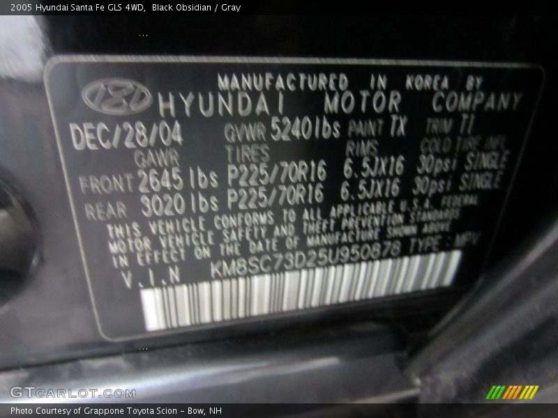 Black Obsidian / Gray 2005 Hyundai Santa Fe GLS 4WD