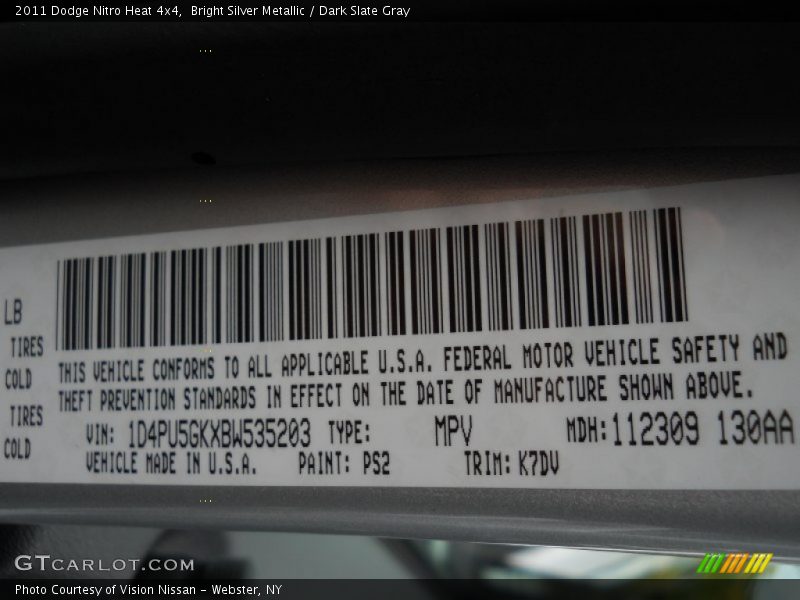 Bright Silver Metallic / Dark Slate Gray 2011 Dodge Nitro Heat 4x4