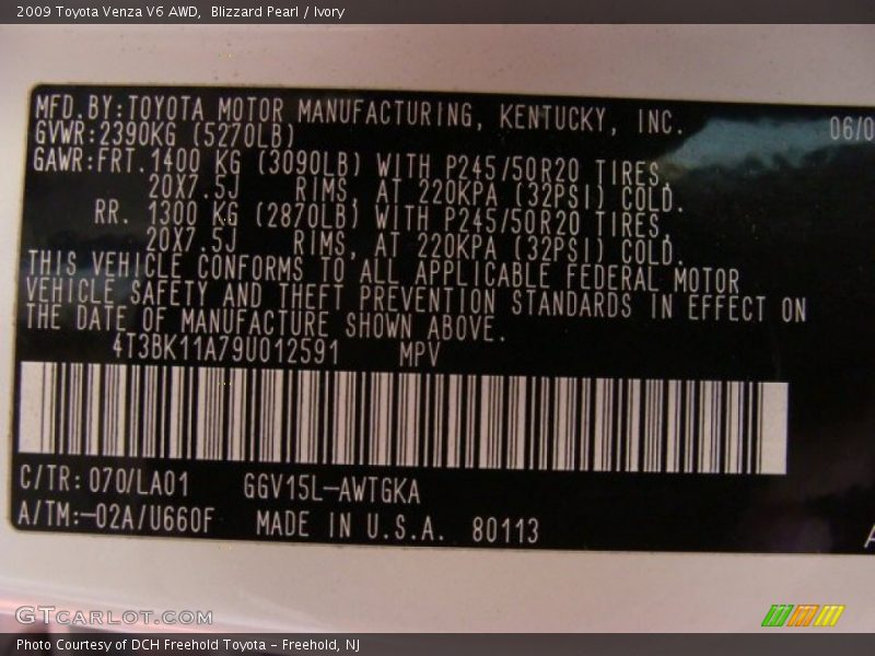 Blizzard Pearl / Ivory 2009 Toyota Venza V6 AWD