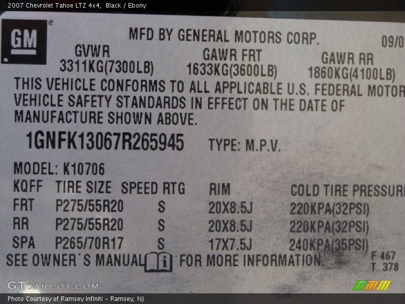 Black / Ebony 2007 Chevrolet Tahoe LTZ 4x4