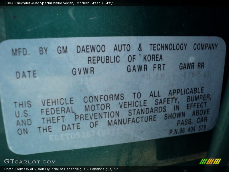 Modern Green / Gray 2004 Chevrolet Aveo Special Value Sedan