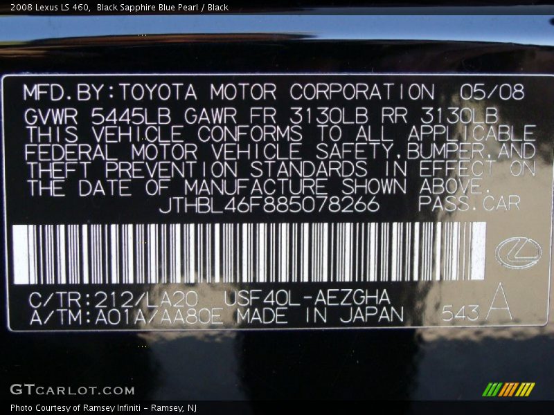 Black Sapphire Blue Pearl / Black 2008 Lexus LS 460