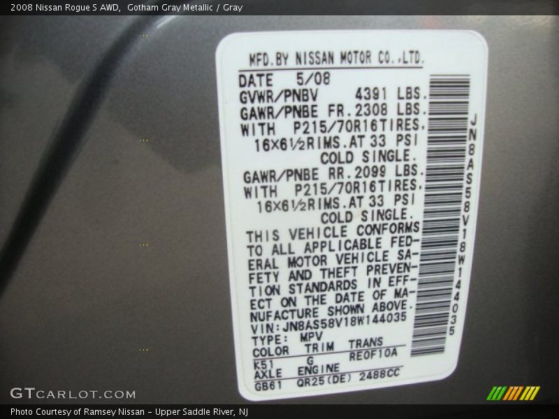 Gotham Gray Metallic / Gray 2008 Nissan Rogue S AWD