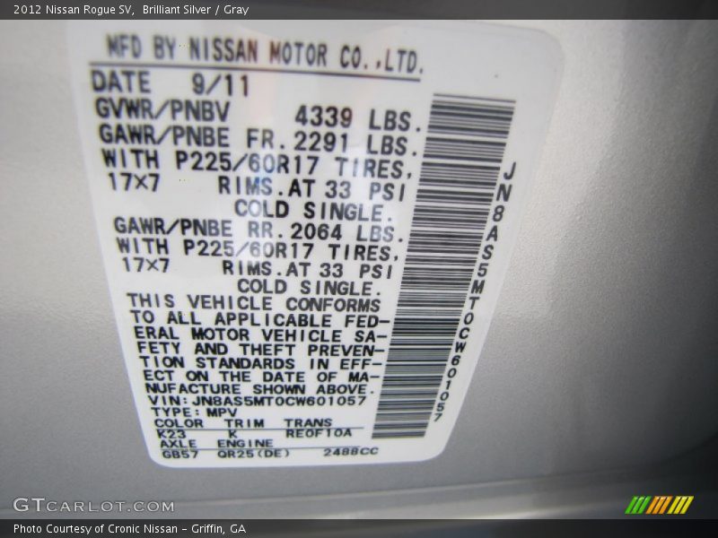 Brilliant Silver / Gray 2012 Nissan Rogue SV