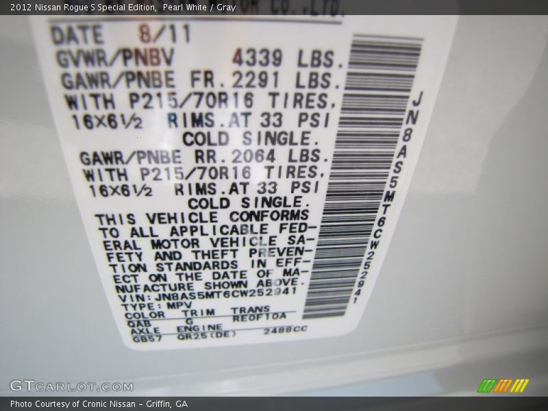 Pearl White / Gray 2012 Nissan Rogue S Special Edition