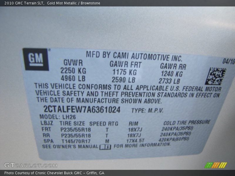 Gold Mist Metallic / Brownstone 2010 GMC Terrain SLT