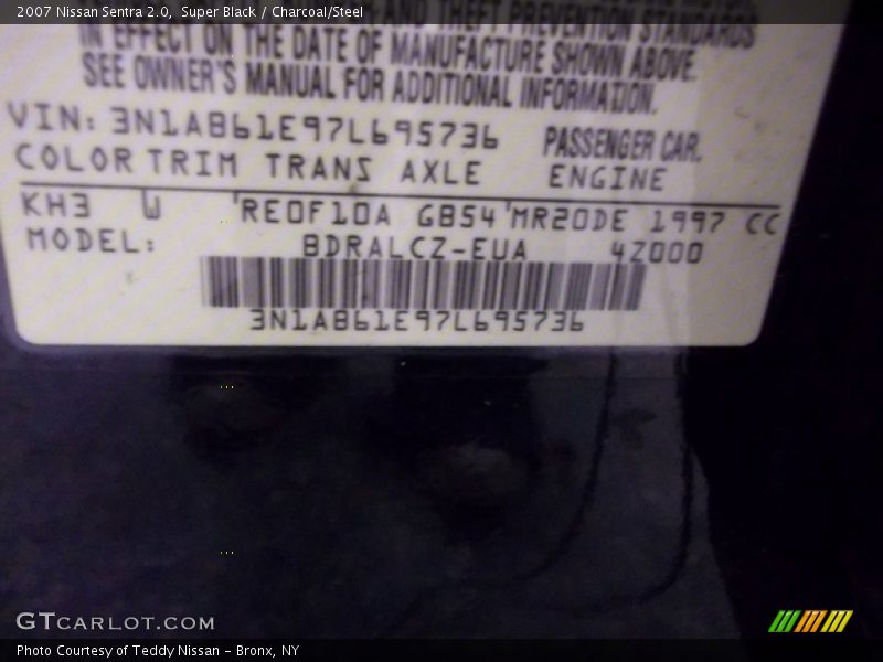 Super Black / Charcoal/Steel 2007 Nissan Sentra 2.0