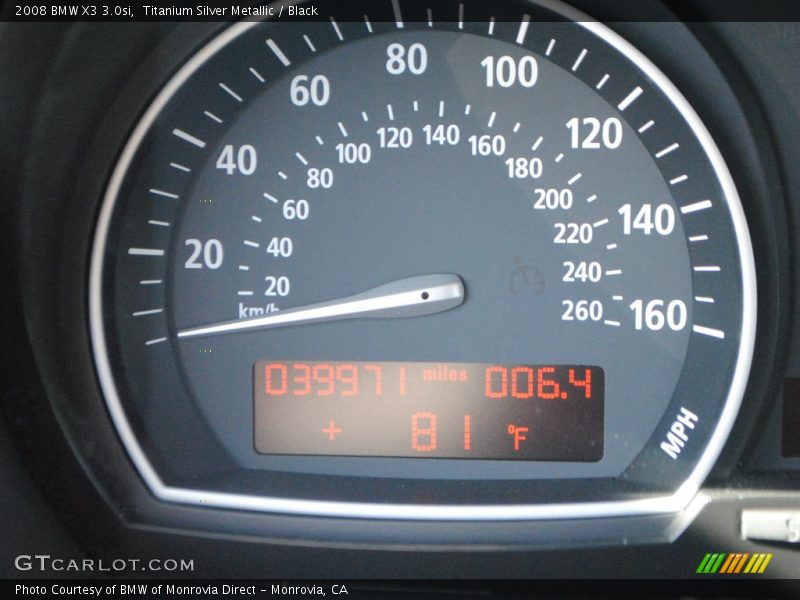 Titanium Silver Metallic / Black 2008 BMW X3 3.0si