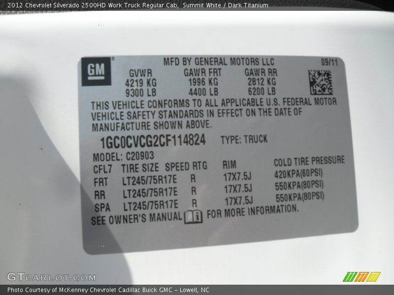 Summit White / Dark Titanium 2012 Chevrolet Silverado 2500HD Work Truck Regular Cab