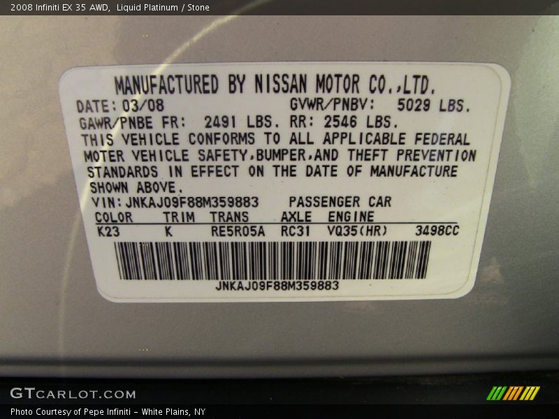 Liquid Platinum / Stone 2008 Infiniti EX 35 AWD
