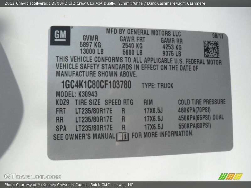 Summit White / Dark Cashmere/Light Cashmere 2012 Chevrolet Silverado 3500HD LTZ Crew Cab 4x4 Dually