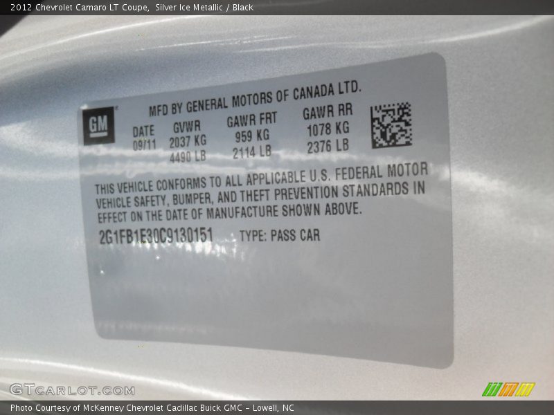Silver Ice Metallic / Black 2012 Chevrolet Camaro LT Coupe