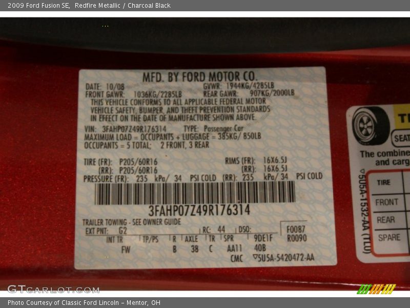 Redfire Metallic / Charcoal Black 2009 Ford Fusion SE