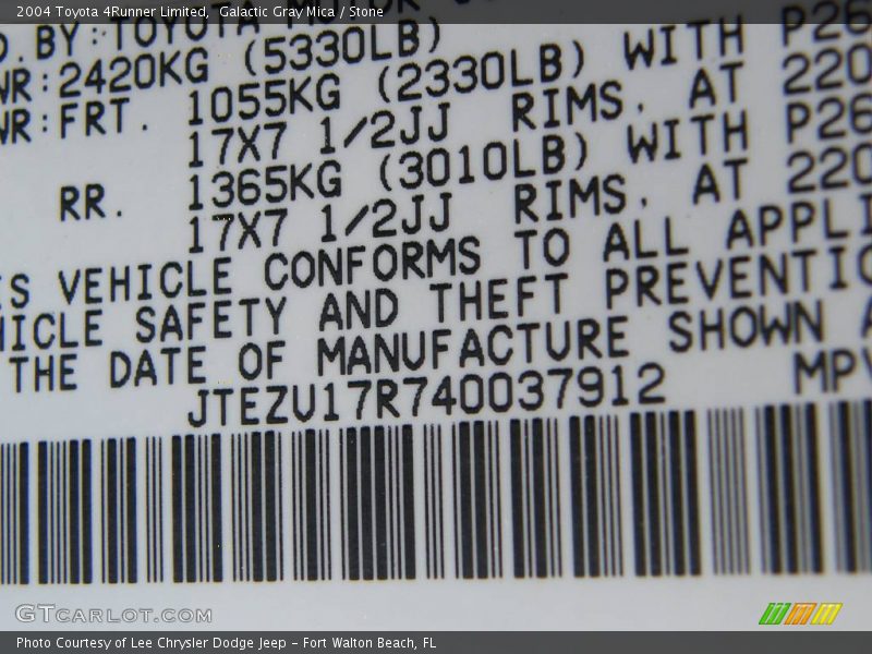 Galactic Gray Mica / Stone 2004 Toyota 4Runner Limited