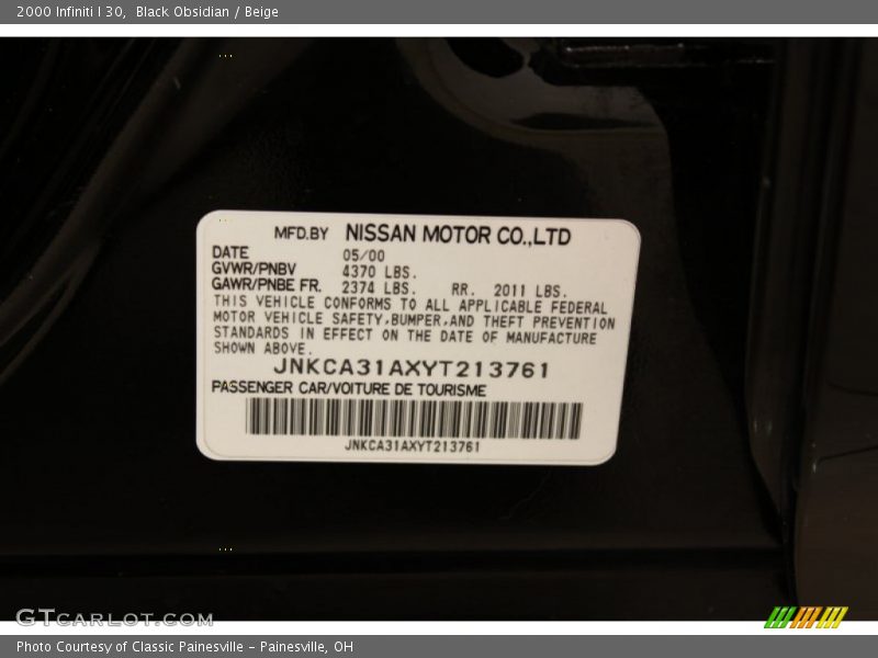 Black Obsidian / Beige 2000 Infiniti I 30