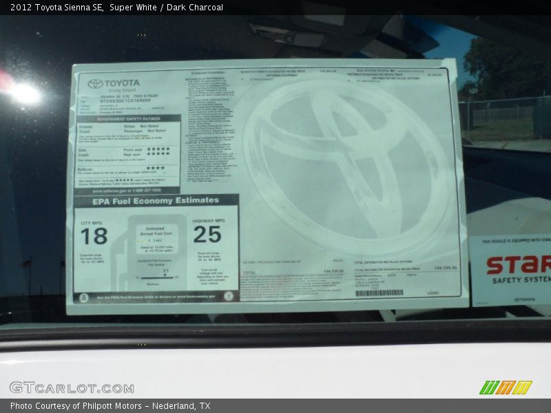  2012 Sienna SE Window Sticker