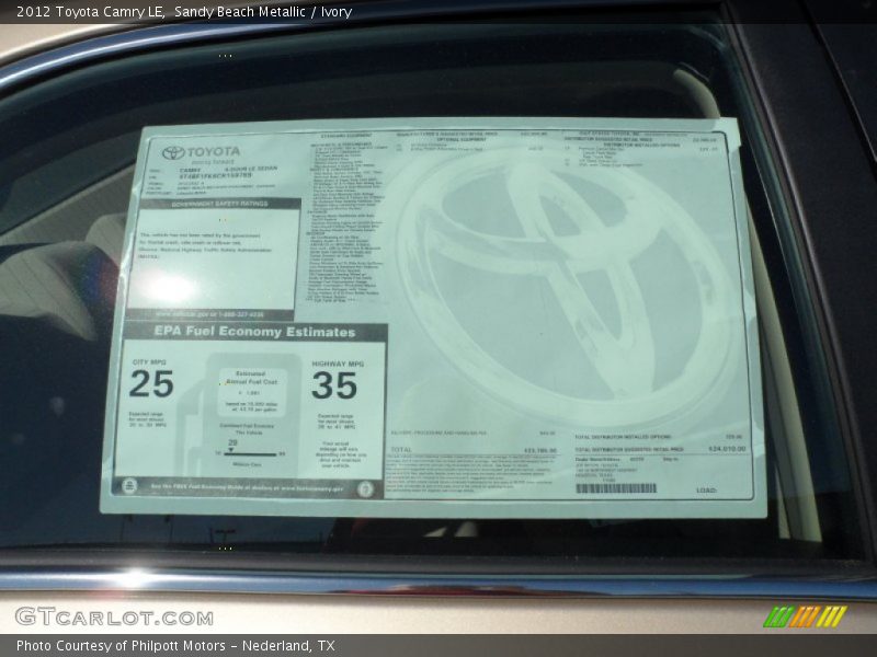  2012 Camry LE Window Sticker