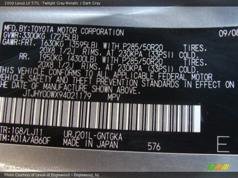 Twilight Gray Metallic / Dark Gray 2009 Lexus LX 570