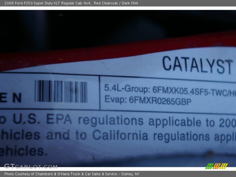 Info Tag of 2006 F350 Super Duty XLT Regular Cab 4x4