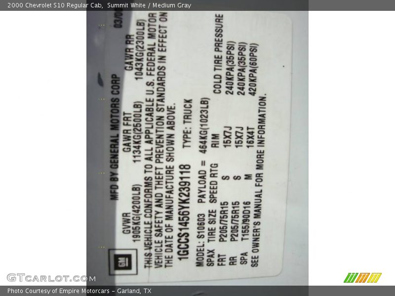 Summit White / Medium Gray 2000 Chevrolet S10 Regular Cab