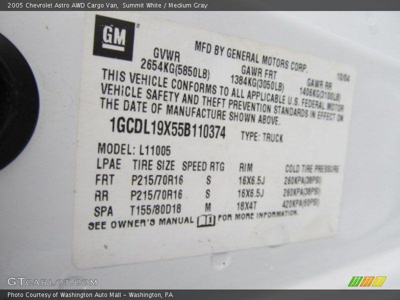 Summit White / Medium Gray 2005 Chevrolet Astro AWD Cargo Van