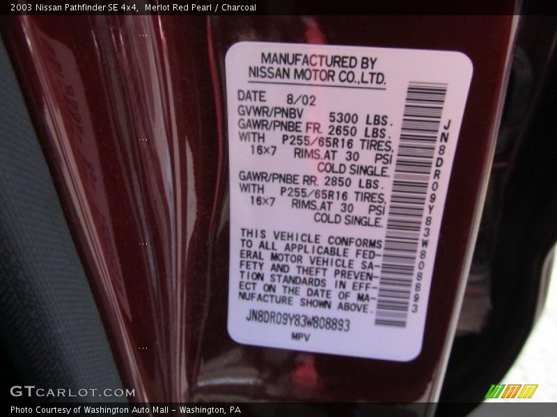 Merlot Red Pearl / Charcoal 2003 Nissan Pathfinder SE 4x4