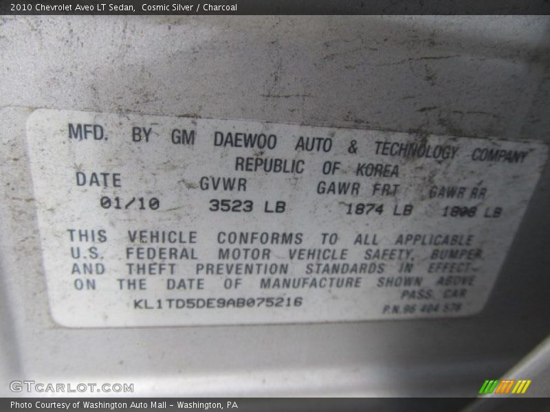 Cosmic Silver / Charcoal 2010 Chevrolet Aveo LT Sedan