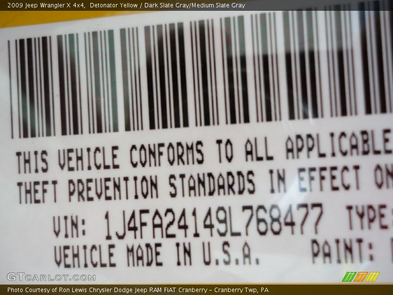 Detonator Yellow / Dark Slate Gray/Medium Slate Gray 2009 Jeep Wrangler X 4x4