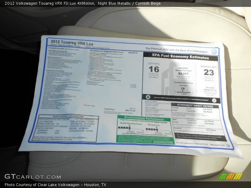  2012 Touareg VR6 FSI Lux 4XMotion Window Sticker