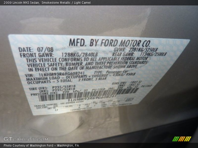 Smokestone Metallic / Light Camel 2009 Lincoln MKS Sedan