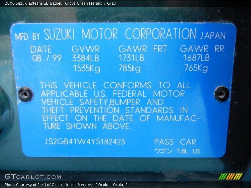 Info Tag of 2000 Esteem GL Wagon