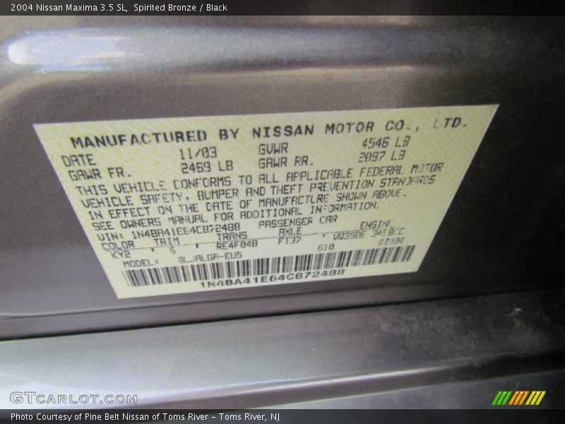 Spirited Bronze / Black 2004 Nissan Maxima 3.5 SL