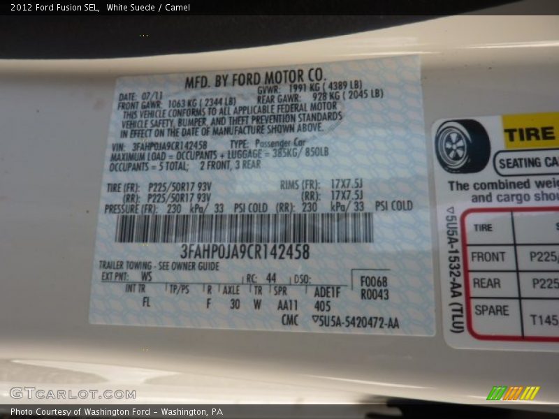 White Suede / Camel 2012 Ford Fusion SEL