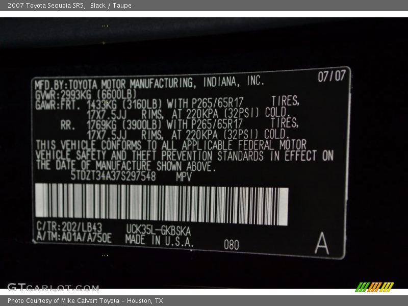 Black / Taupe 2007 Toyota Sequoia SR5