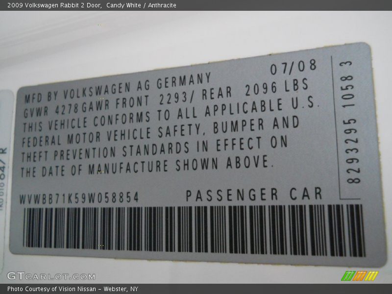 Candy White / Anthracite 2009 Volkswagen Rabbit 2 Door