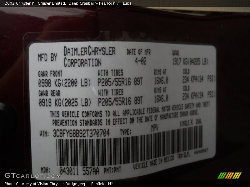 Deep Cranberry Pearlcoat / Taupe 2002 Chrysler PT Cruiser Limited