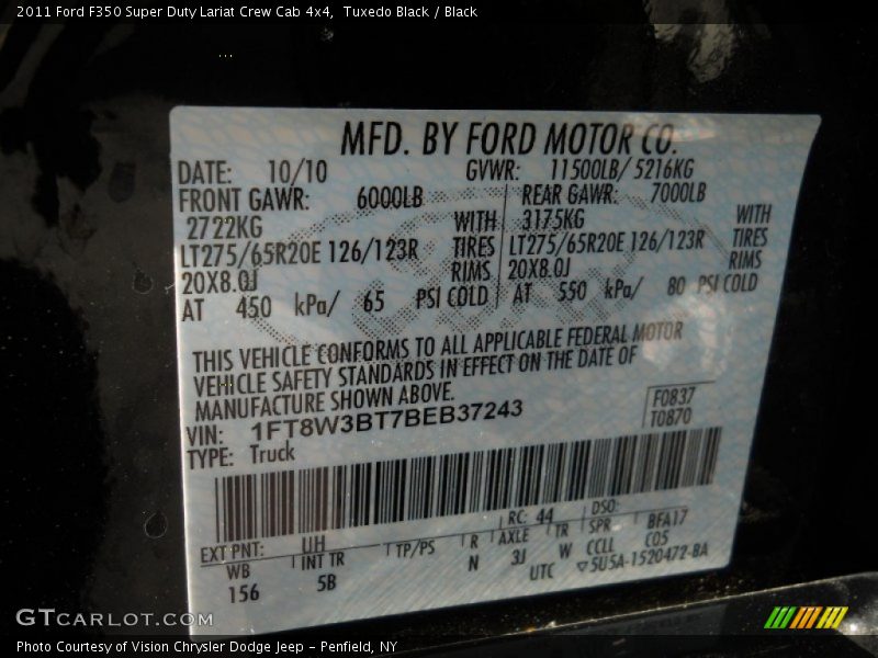 Tuxedo Black / Black 2011 Ford F350 Super Duty Lariat Crew Cab 4x4
